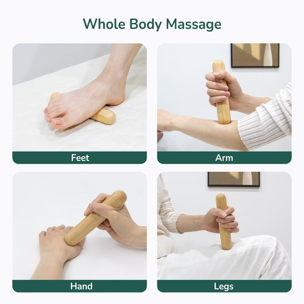2 PCS Solid Bamboo Massage Stick Sets Warm Bamboo Therapy Massage Tools for F...