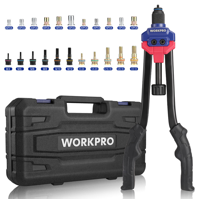 WORKPRO 16" Rivnut Tool Kit 11 Metric & SAE Mandrels Hand Nutsert Rivet Tool Set