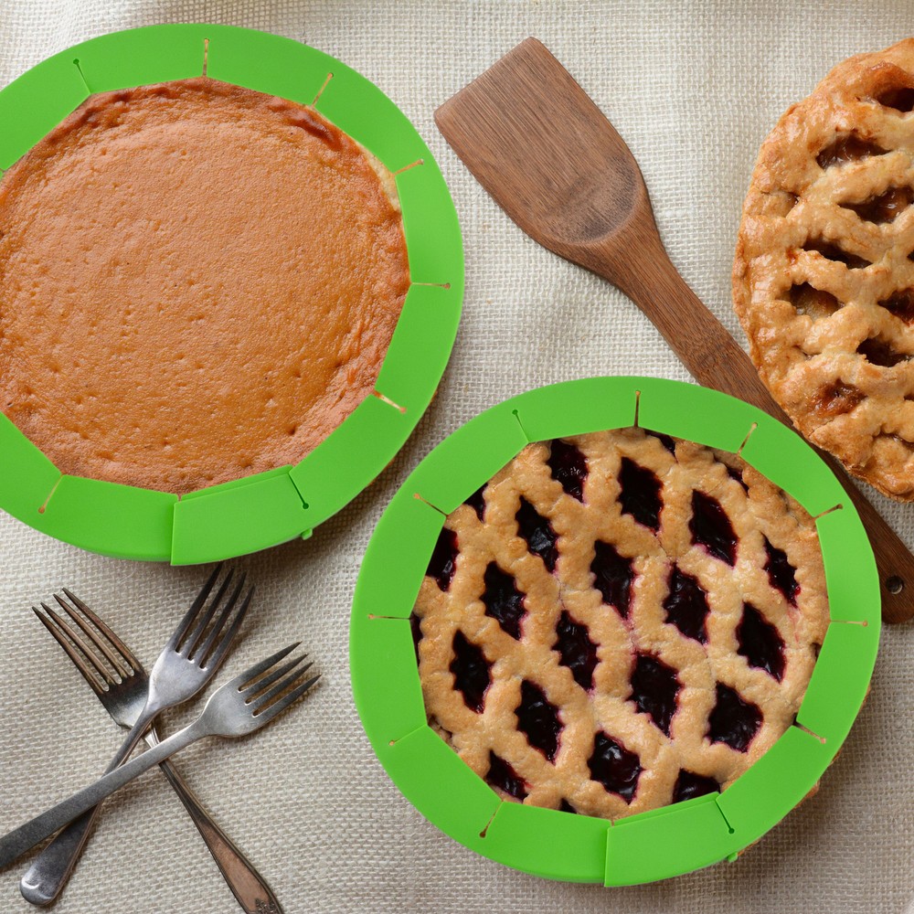 Silicone Pie Crust Shields 2pk, Adjustable Pie Baking Protectors, Green