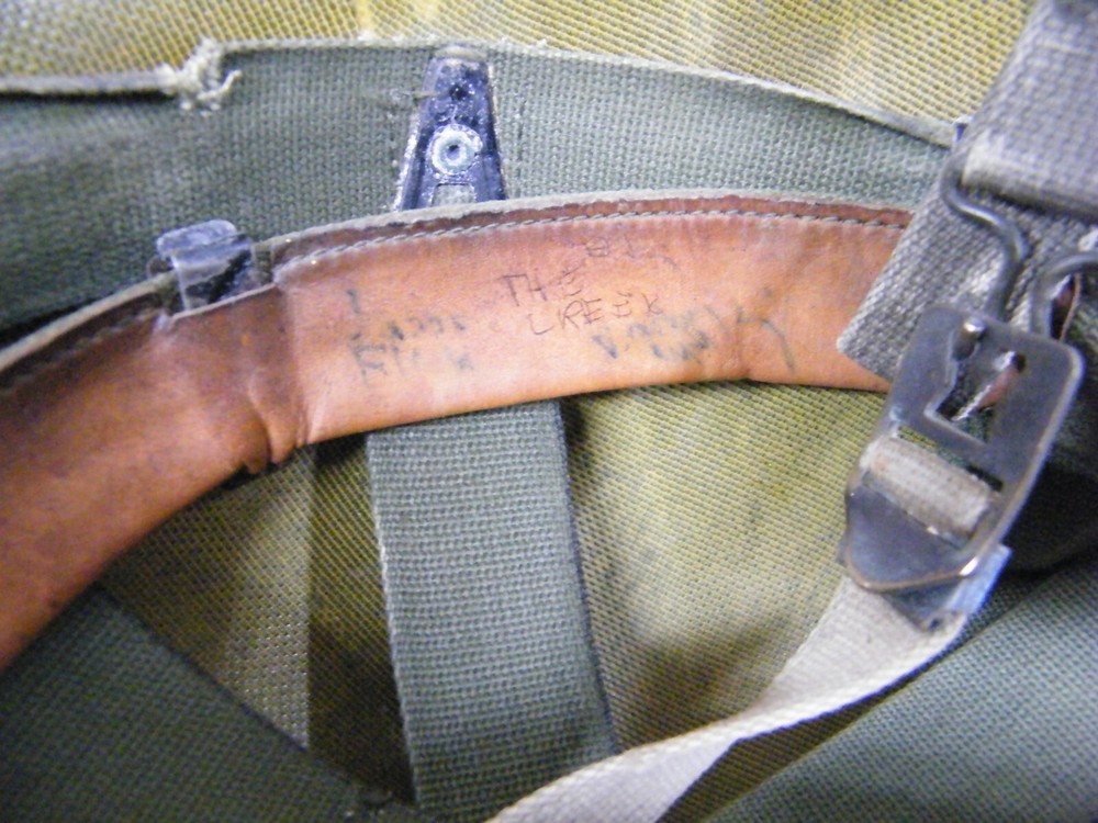 Vintage WWII Helmet & Turtle Shell Liner Front Seam