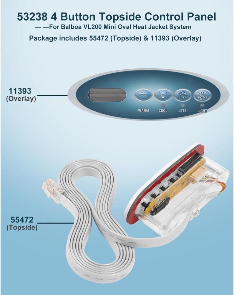 53238 4 Button Spa Topside Control Panel Keypad for Balboa Mini Oval Heat Jacket