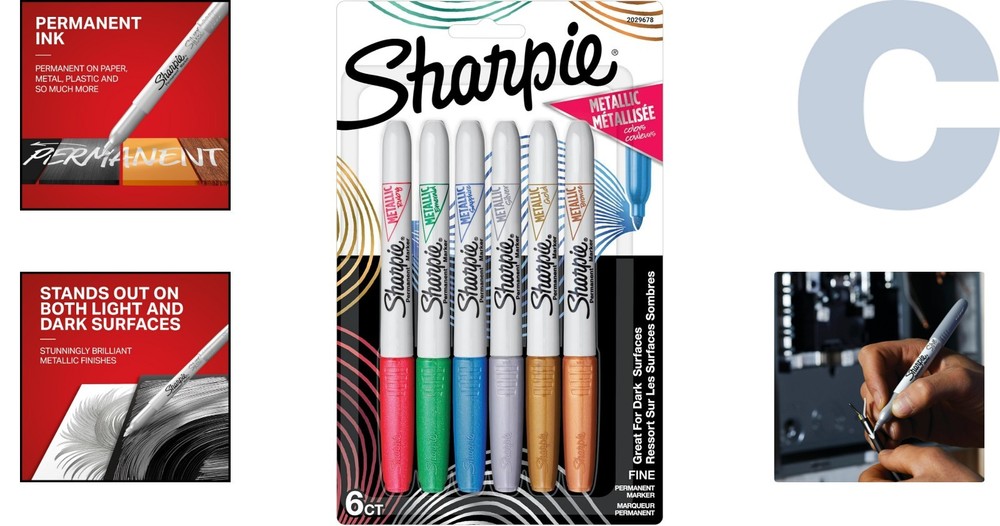 Assorted Metallic Permanent Markers, 6ct - Quick Drying, Fade Resistant Ink
