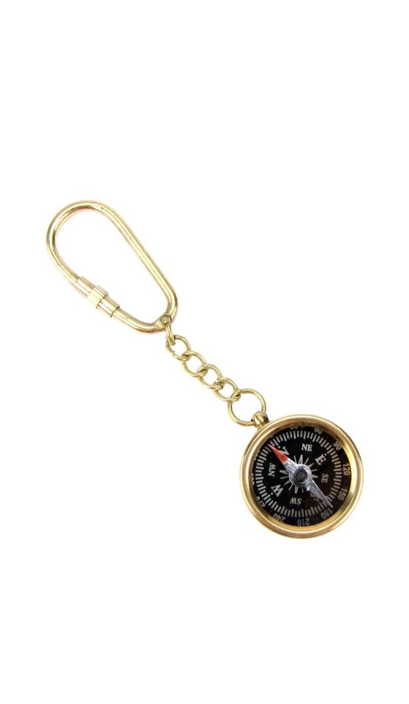 Mini Compass Keychain Gold Tone Portable Navigation Key Ring Compass Brass Gift