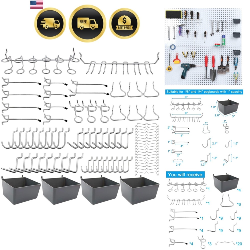 Pegboard Hooks Assortment Set for Organizing Tools Bins Peg Locks 80 Pieces