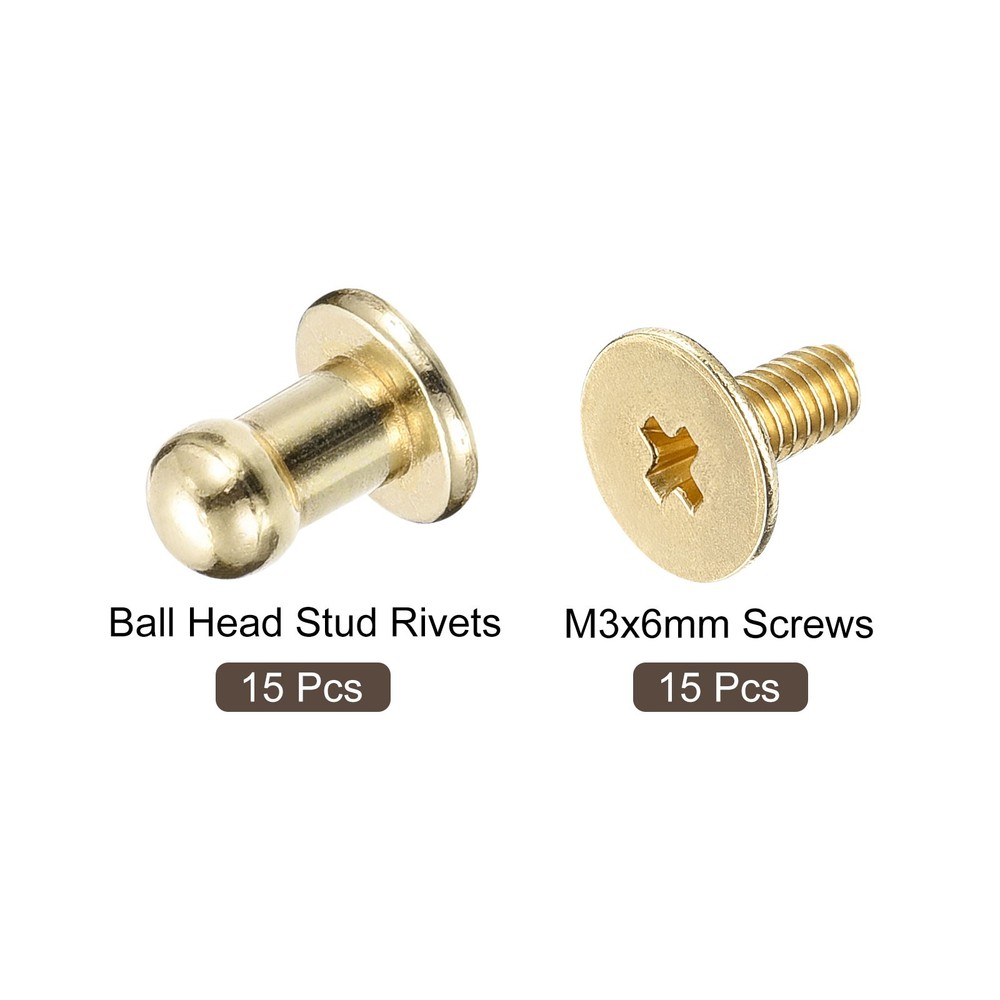 15Pcs 4mm Ball Head Stud Rivets Screw Back Round Head Button Light Golden