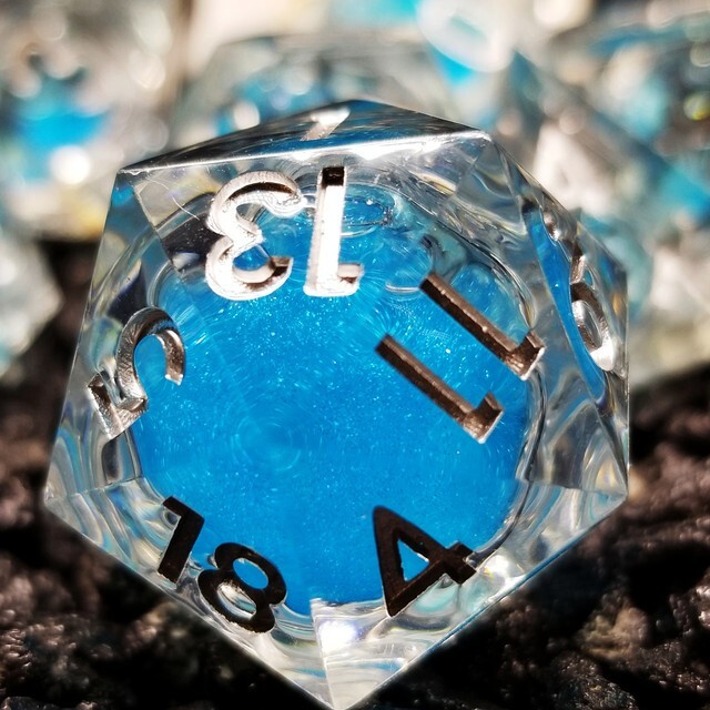 Sage's Sky Souls - Sky Blue Liquid Core Sharp Edge Resin Dice Set