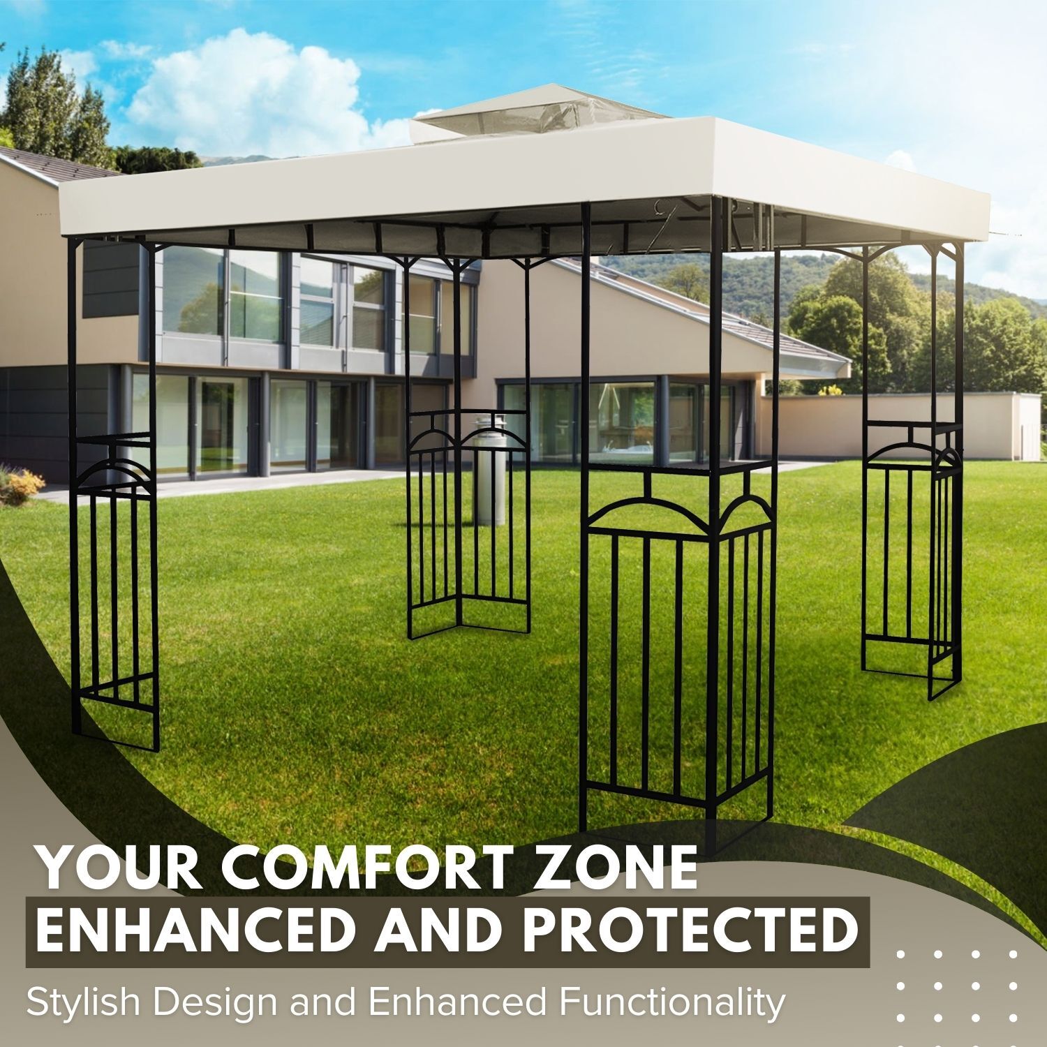 12 x 12 Feet Gazebo Canopy Top Replacement Cover 2Tier UV30 Garden Patio Ivory