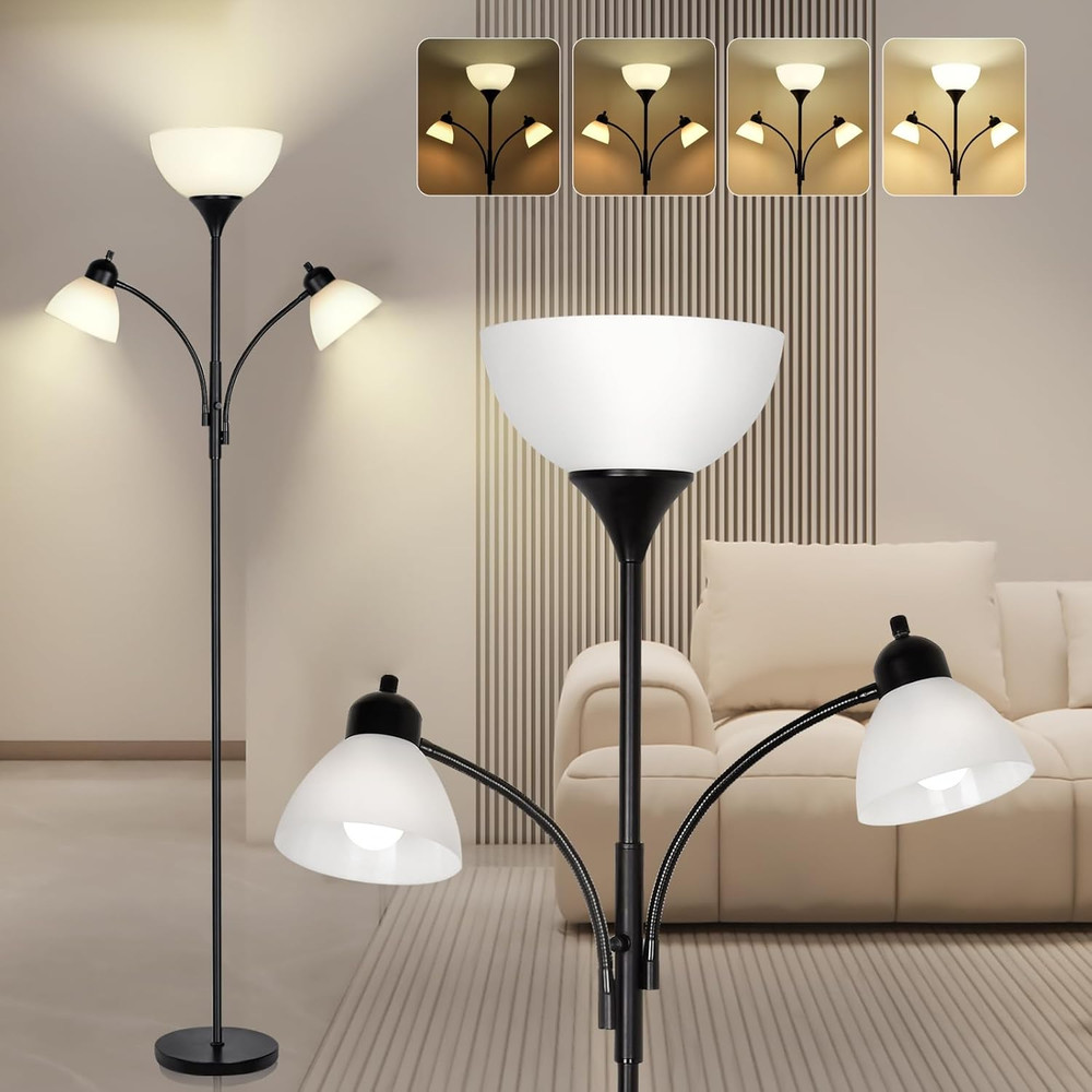 Modern Floor Lamp with Stepless Dimming & Adjustable Reading Lights