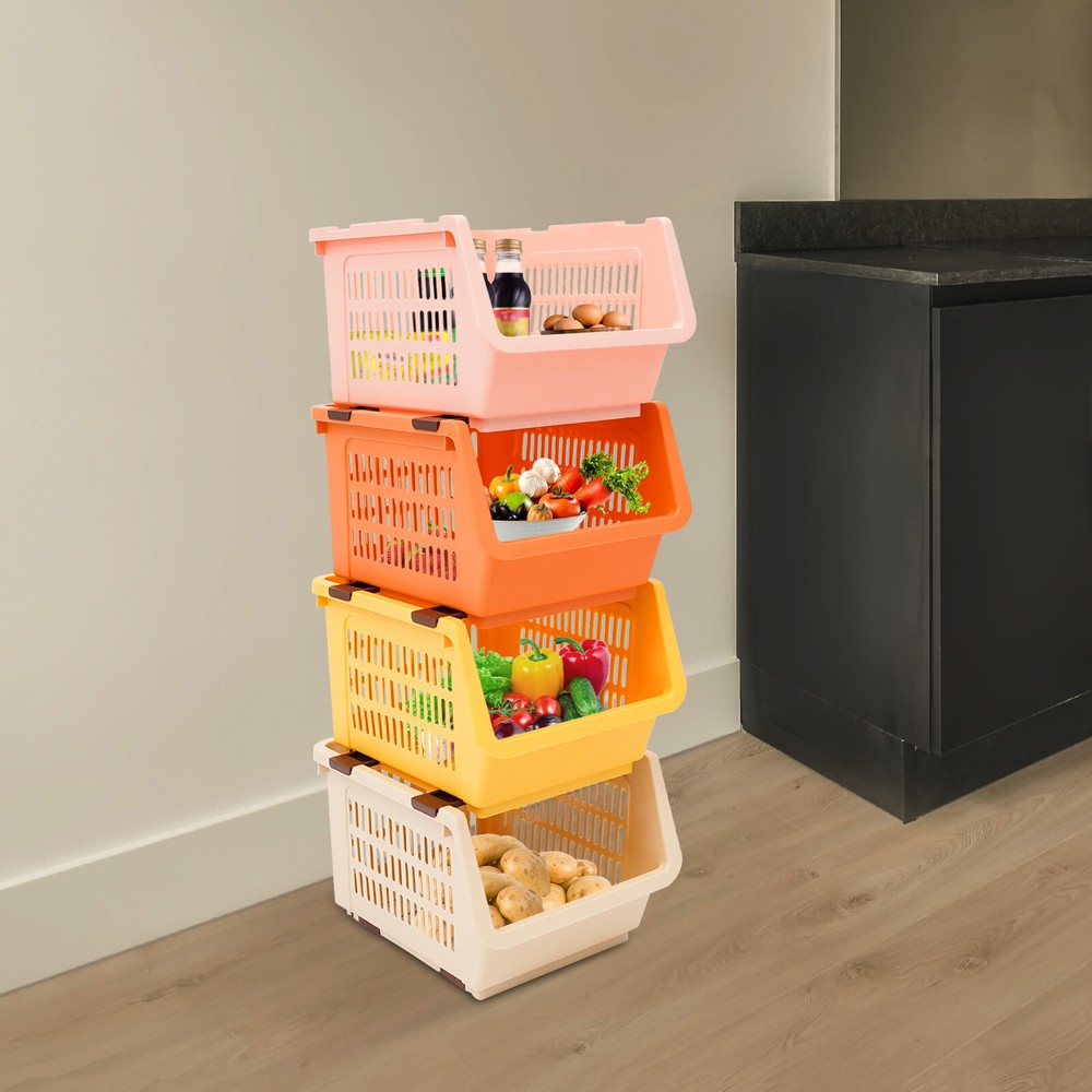 4PACK Household Plastic Storage Baskets, Small Pantry Organizer Bins Stackable