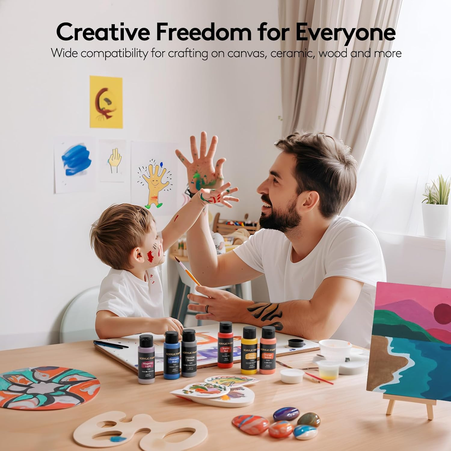 Acrylic Paint Set, 24 Colors (2 oz/Bottle) with 12 Art Brushes, Art Supplies for