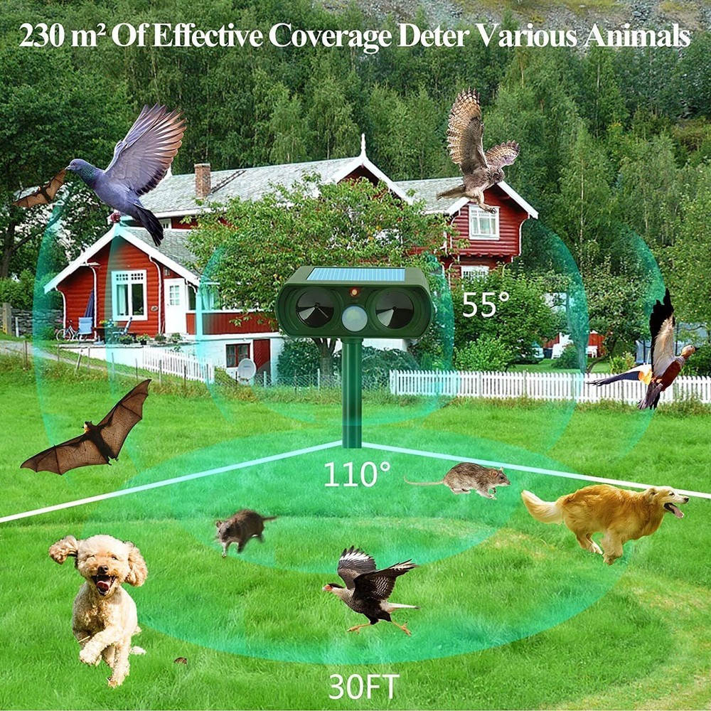 Solar Ultrasonic Bird Repellers Pest Control Scarer Deterrent Fox Motion Sensor