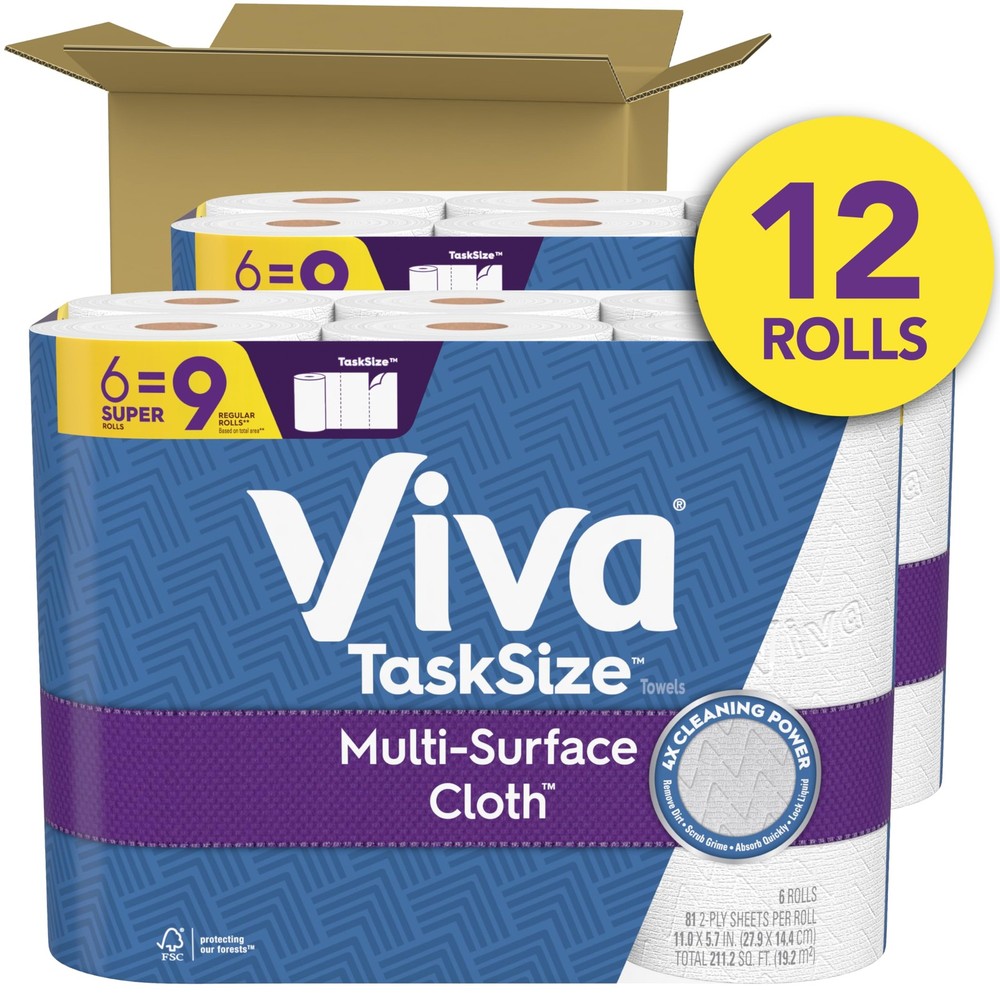 Viva Multi-Surface Cloth Paper Towels, Task Size - 12 Super Rolls (2x 6)