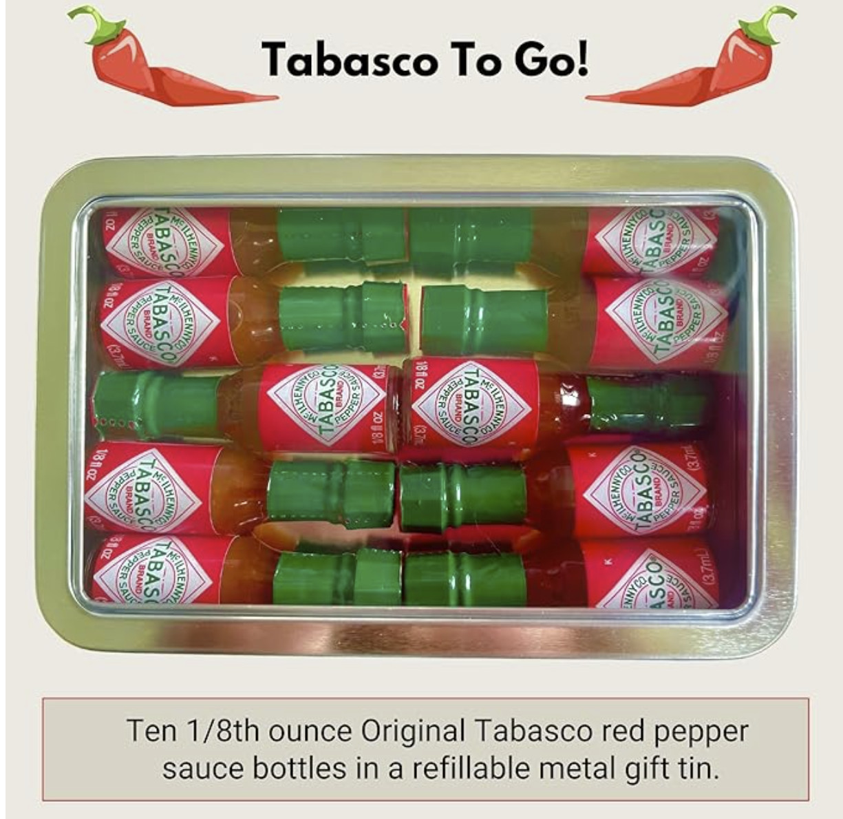 10 Tabasco Sauce Mini Bottle 1/8oz in Gift Tin Best Gift for Spicy Lovers NEW