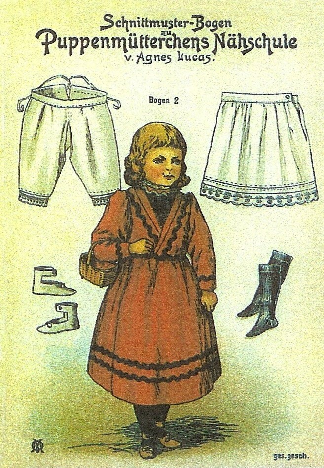 9" & 11" Doll Clothes Patterns, Antique Agnes Lucas German Doll Clothes Pattern