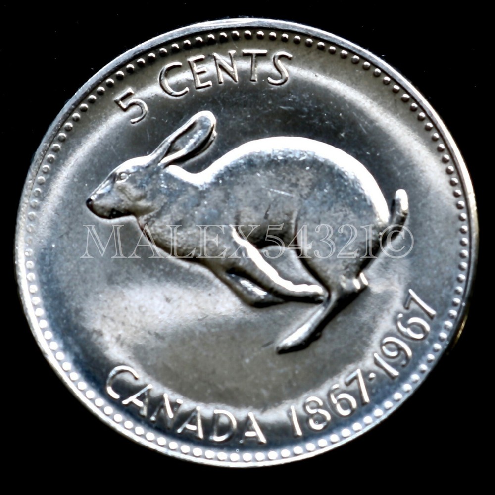 🇨🇦​ CANADA 1967 CONFEDERATION 5 CENTS NICKEL *RABBIT* UNCIRCULATED