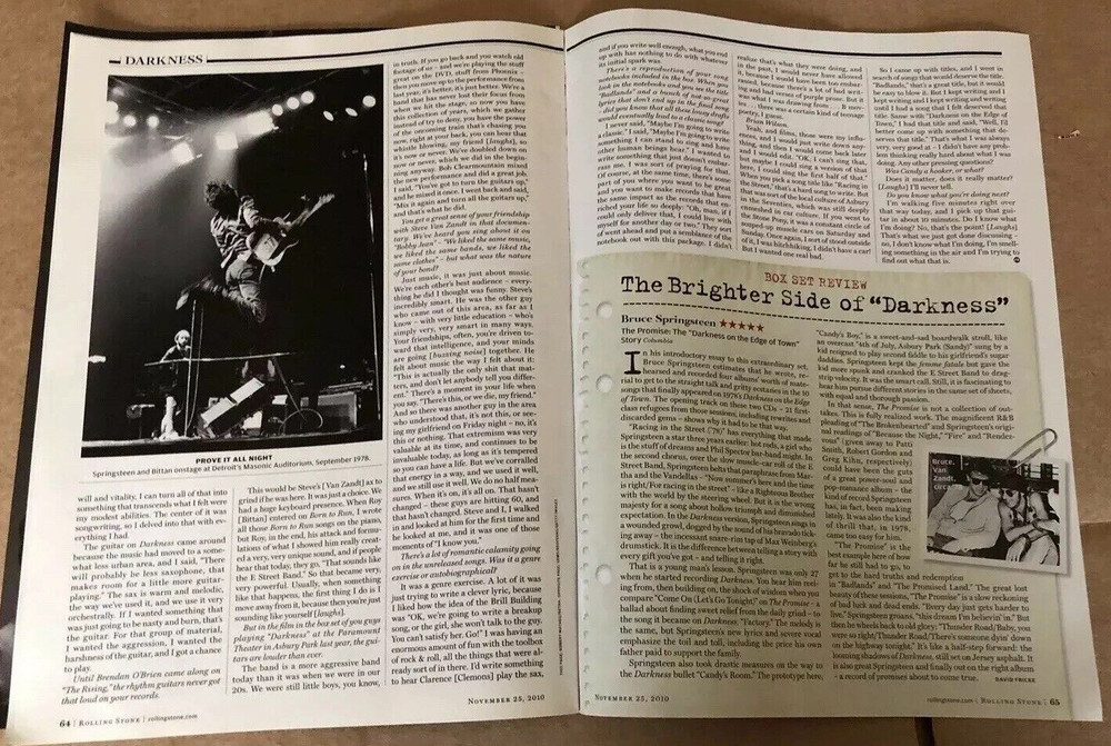 2010 BRUCE SPRINGSTEEN - Magazine 4-Page Article Clipping