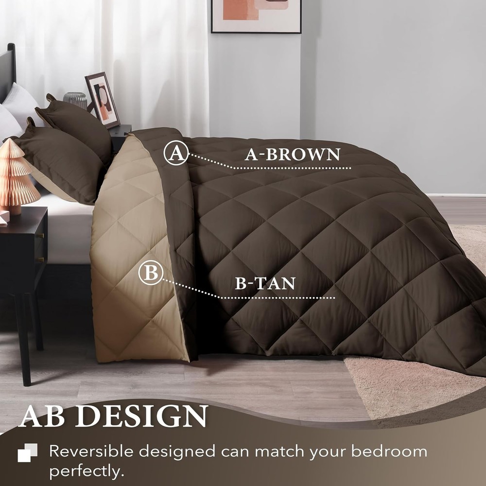 Modern Brown and Tan King Comforter Set - Soft Microfiber for -Round Use
