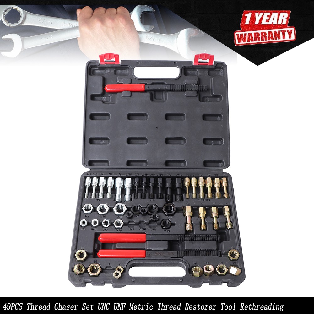 49PCS Thread Chaser Tools Set UNC UNF Metric Thread Restorer Tool Rethreading