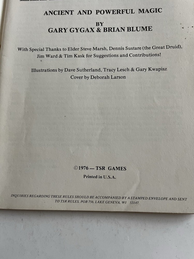 Dungeons and Dragons Eldritch Wizardry Supplement III TSR 1976