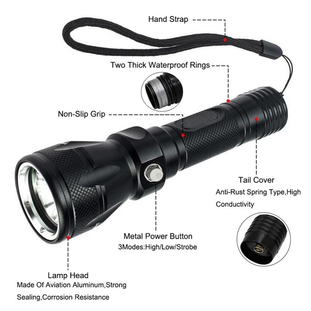 200000LM Diving Light Underwater LED Flashlight Diving Camping Lantern US