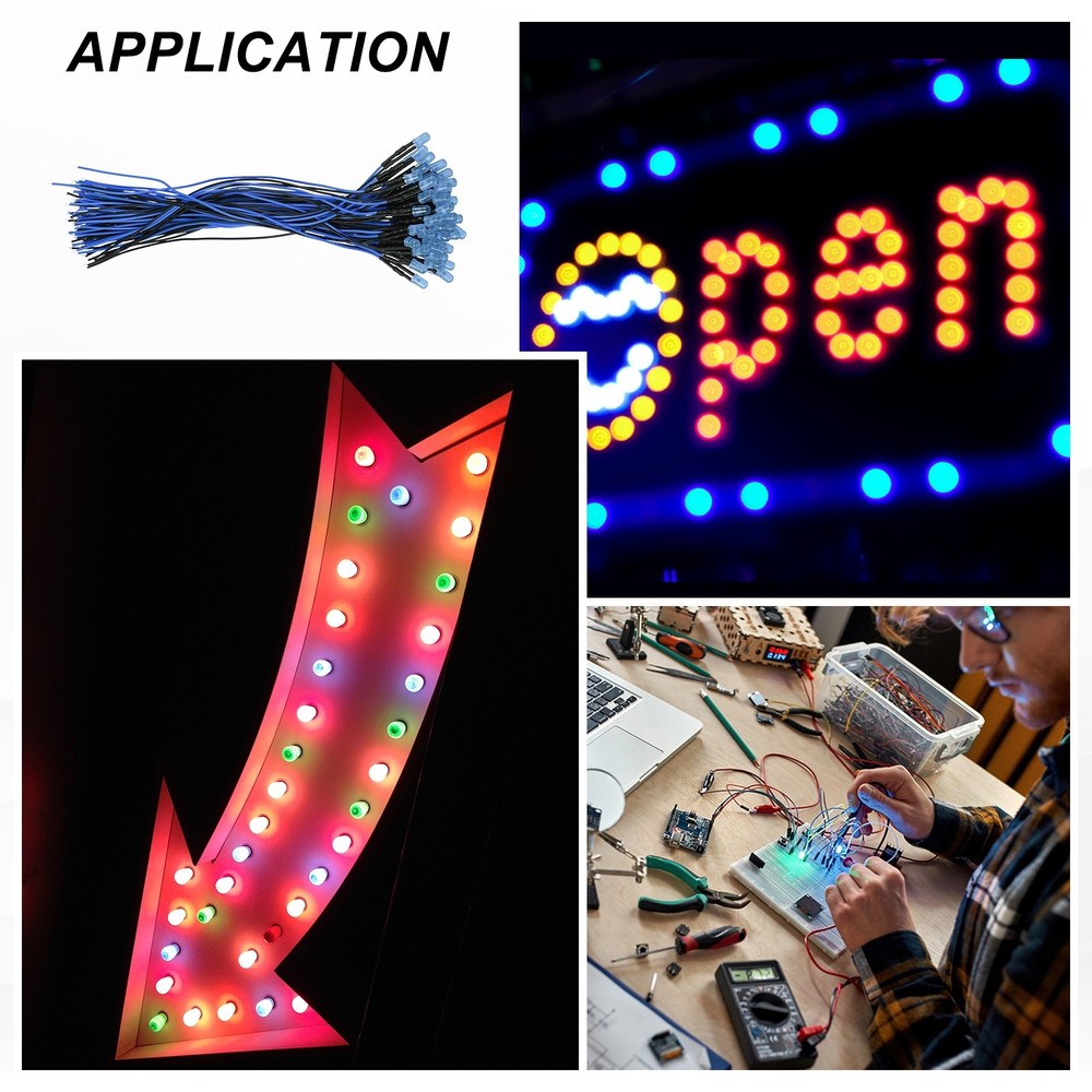 50pcs 3mm LED Diode Lights, Blue Light DC 12V for Electronics