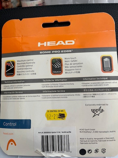 HEAD Sonic Pro Edge 16g 30mm Control Tennis String Set