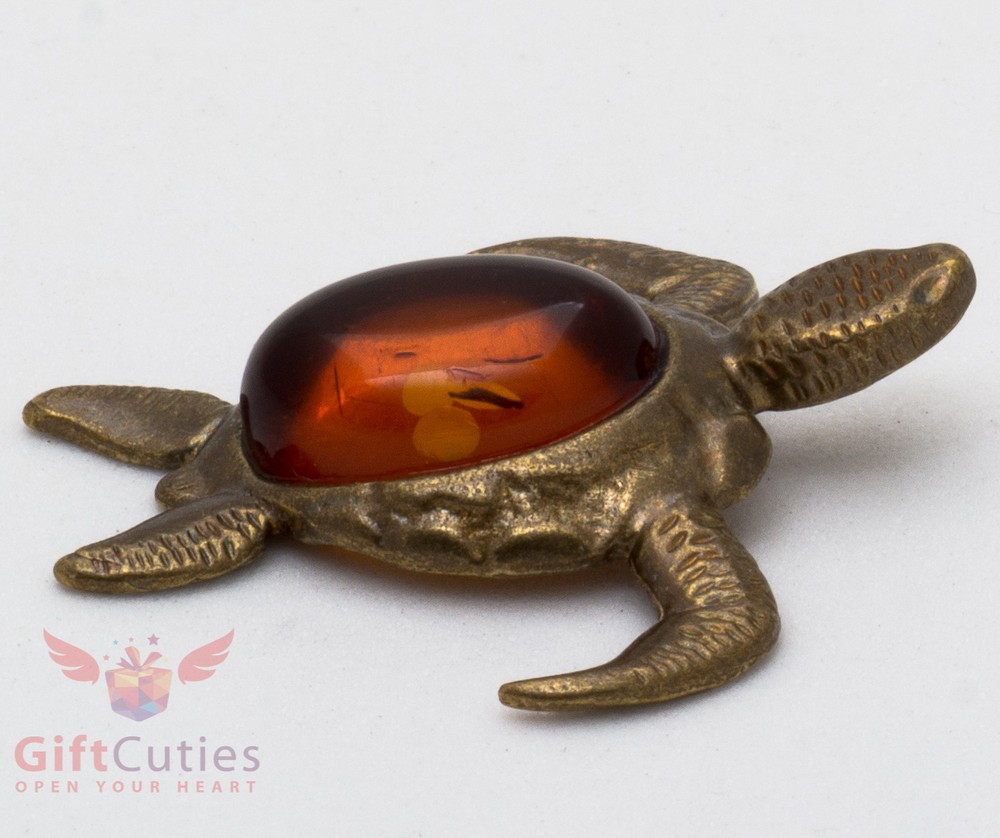Solid Brass Amber Figurine Water Sea Tortoise Turtle talisman IronWork
