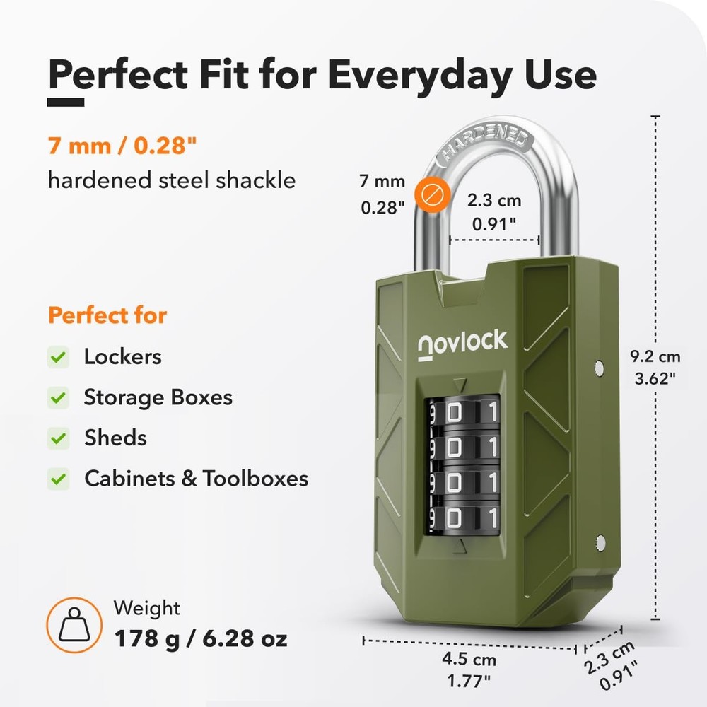 Combination Lock for Locker, 4-Digit Padlock with Code for Gym, School, Home ...
