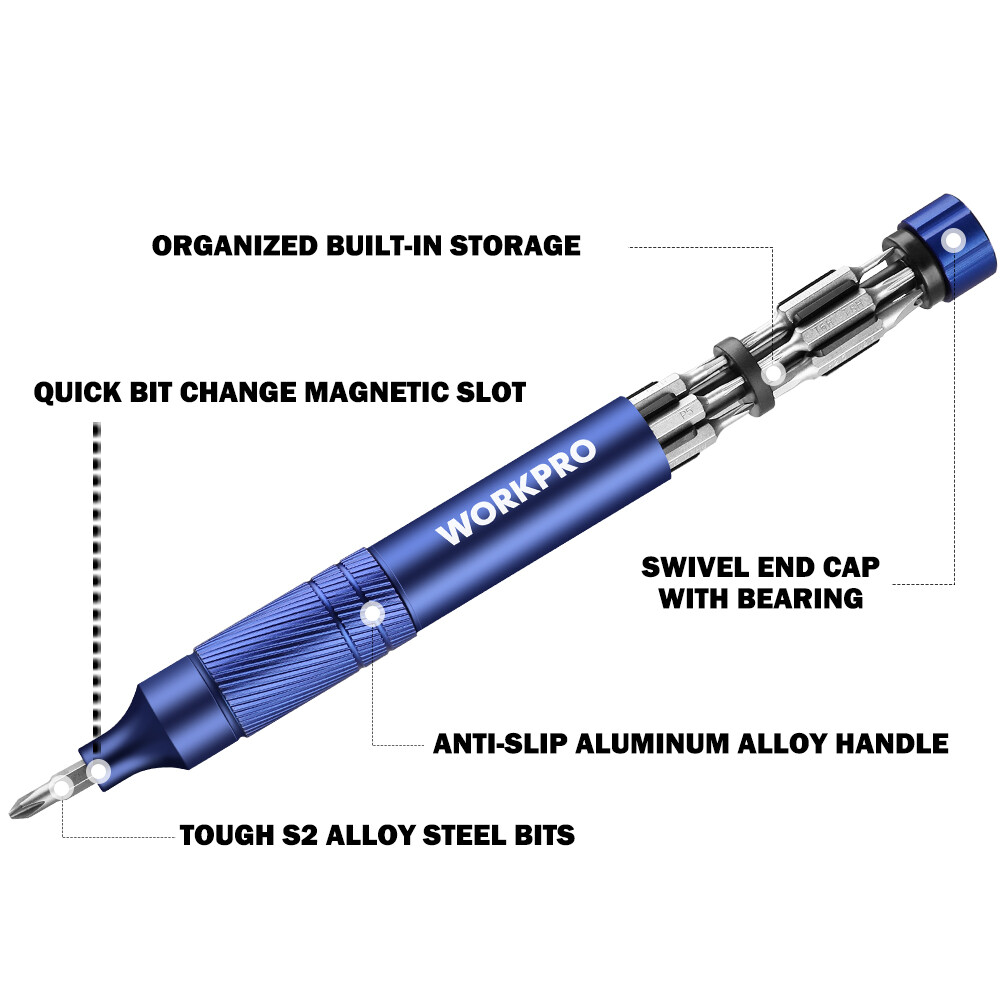 WORKPRO 24-in-1 Precision Screwdriver Multi-Bit Screwdriver W/S2 Steel Bits Blue
