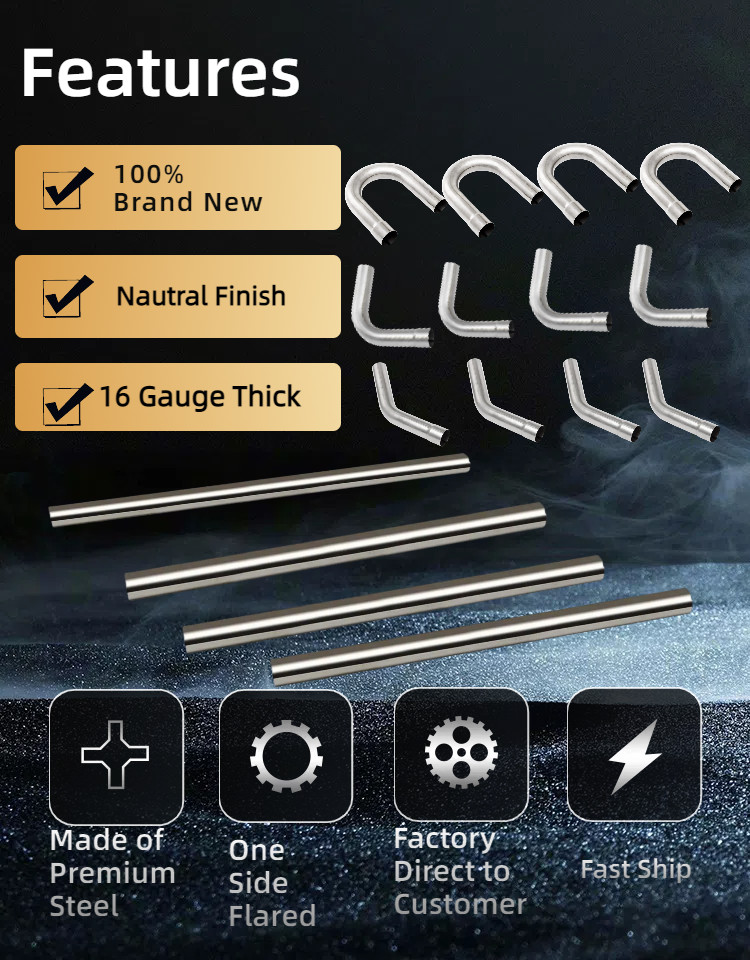 2.5" OD Stainless Mandrel Bend Exhaust Tubing Kit 16PCS T304 Steel Straight Pipe