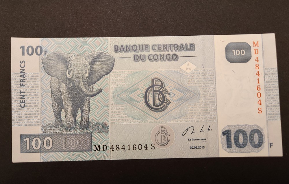 DR Congo banknote,  100 Francs,  2013  SN-MD4841604S