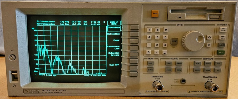 HP Agilent Keysight 8713B Network Analyzer 300kHz - 3GHz Opt 1C2 BASIC Prog Lang