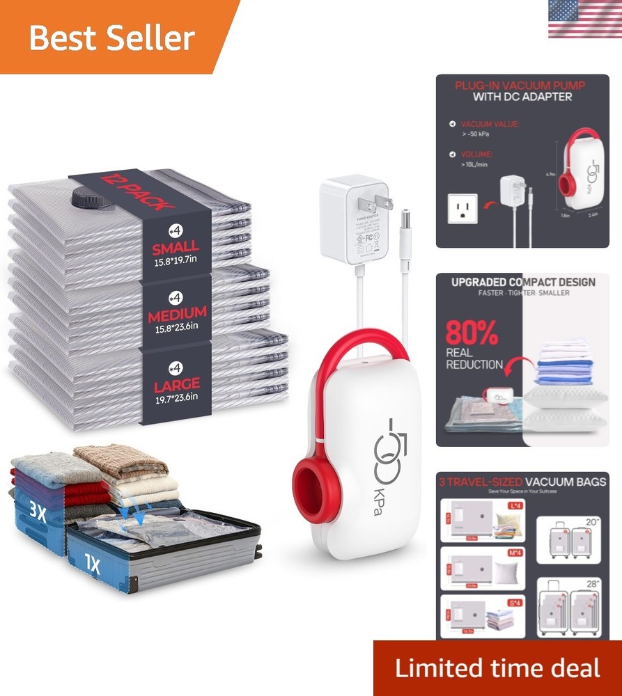 Compact Packing Solution - 12 Vacuum Seal Bags with User-Friendly Electric Pump