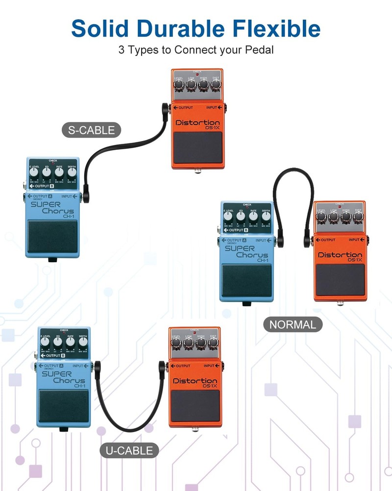 3 Pack 6 Inch Guitar Patch Cables 1/4" TS Flat Effect Guitar Pedal Patch Cables