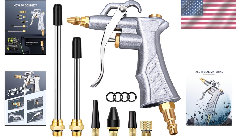 Durable Pneumatic Cleaning Tool with Adjustable Air Flow and Multiple Extensions
