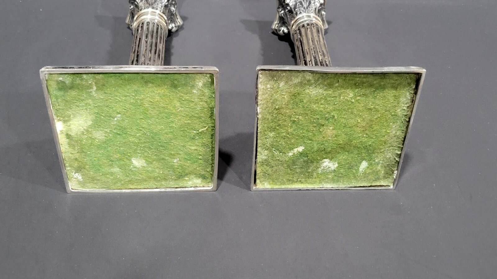 Two of Antique German Gebruder Deyhle 800 silver column candle sticks, 19th C.