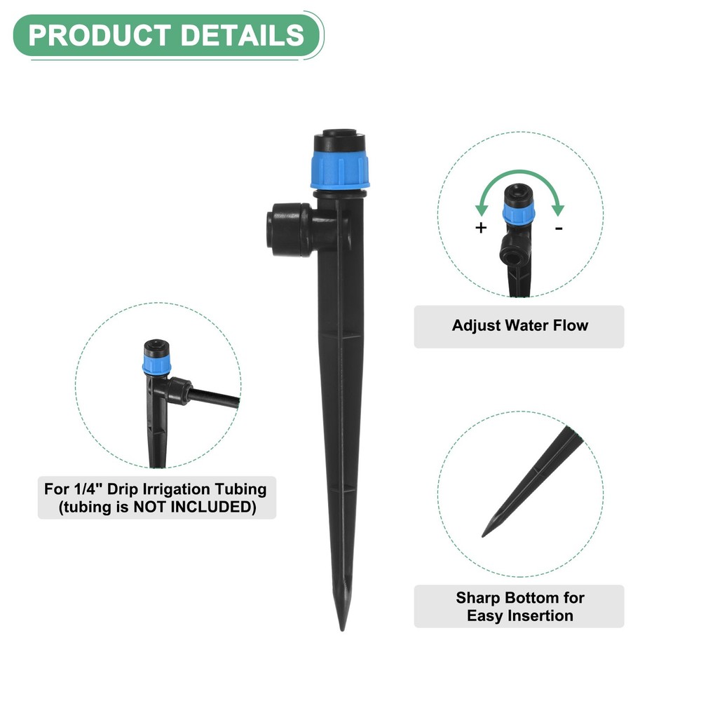 50-Pack Drip Irrigation Emitters, Adjustable 360 Degree, Blue, Red