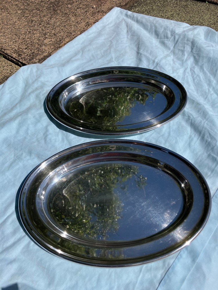 2 x Medium A1 Silver Plated Serving Platter by Walker and Hall c1930