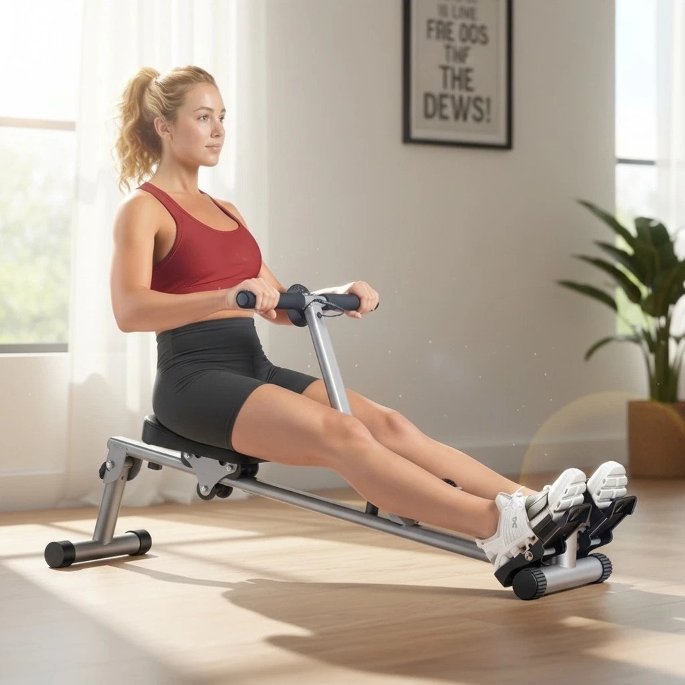 Hydraulic Rowing Machine with LCD Display and Adjustable Foot Straps for Comfort