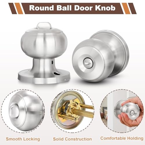 Door Knobs Interior Keyless Door Lock Privacy Door 5 Pack Brushed Nickel