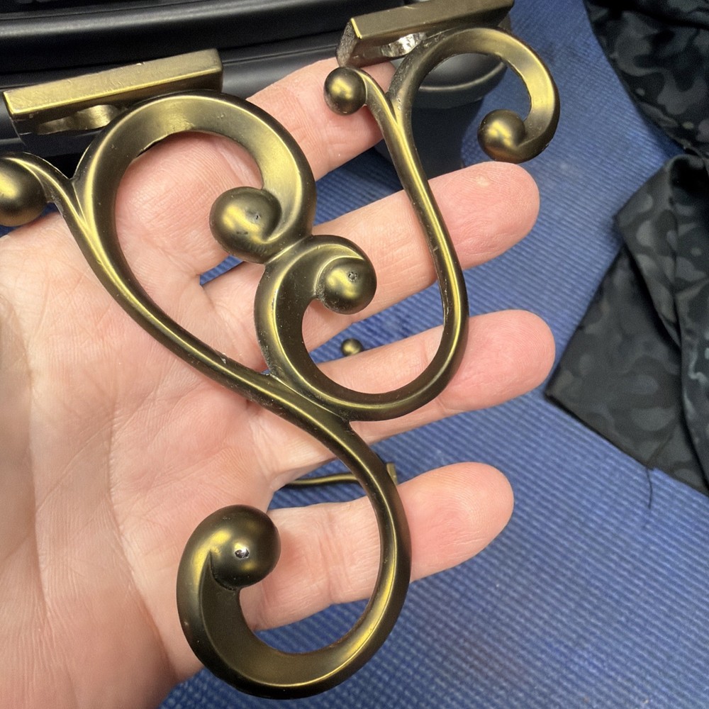 CB2- Two Brass Ornate Scrollwork Hooks Brackets Wall Mount Victorian Home