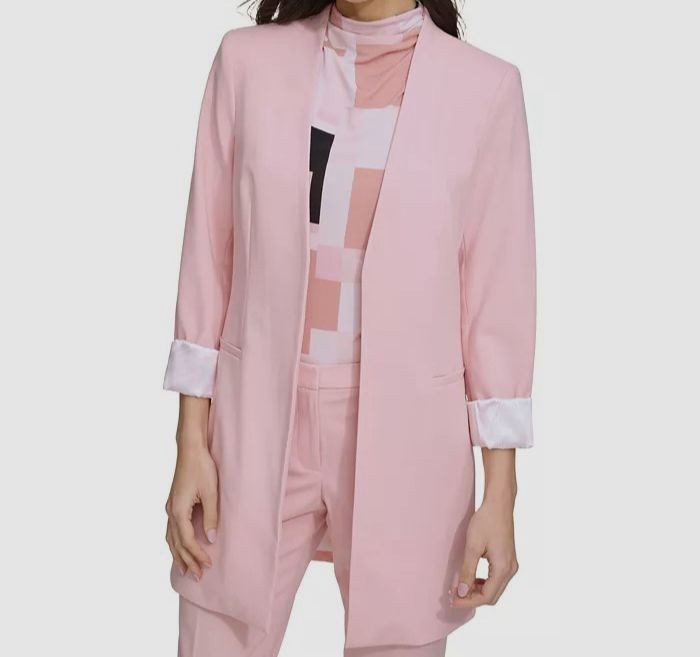 Calvin Klein Women's Pink Solid Collarless Open-Front Blazer Jacket Size 10