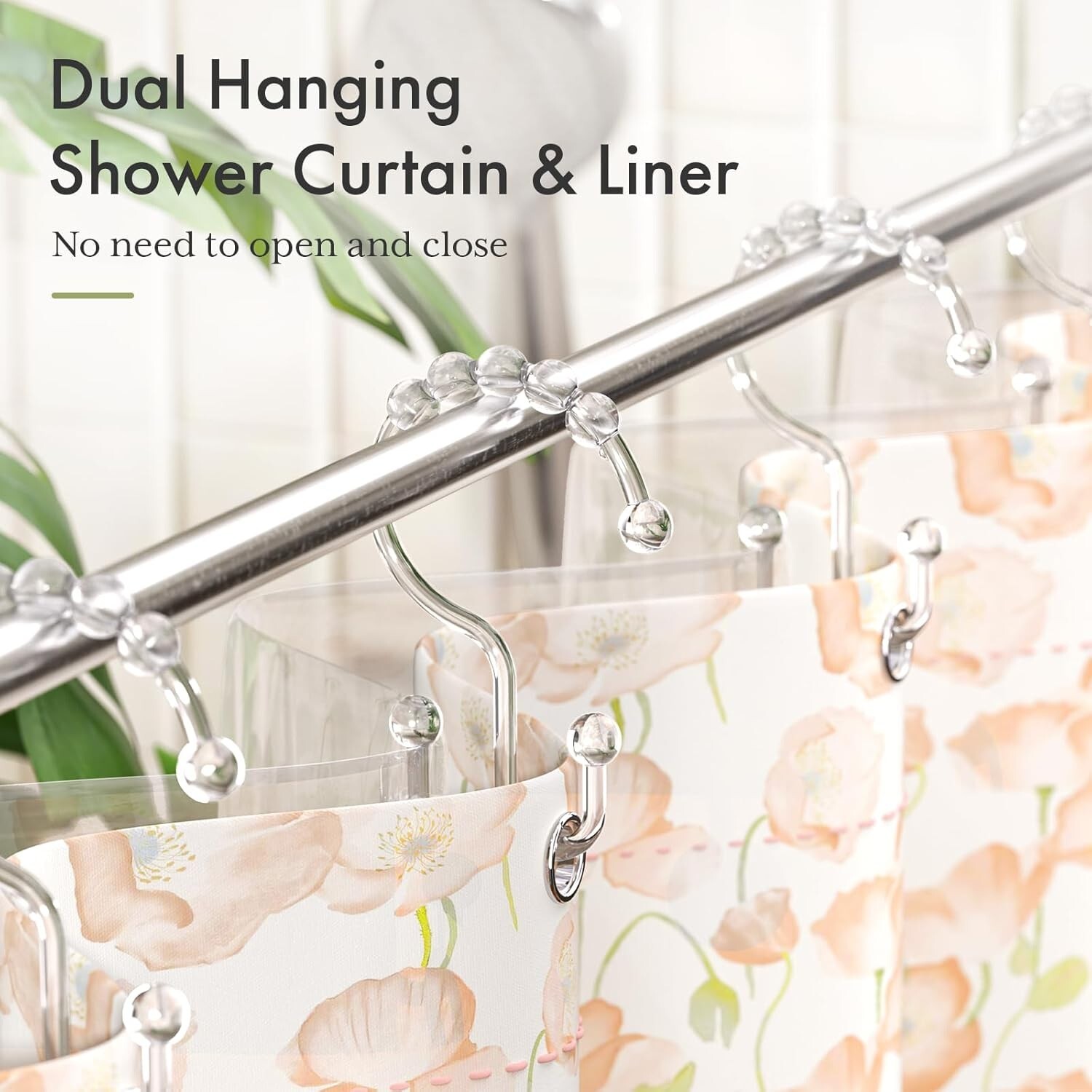 Amazer Plastic Shower Curtain Hooks Double Clear Bathroom Set of 12