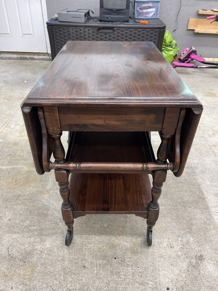 Ethan Allen Maple Tea Bar Cart Kitchen Drop Leaf Side Table with wheels & Handle