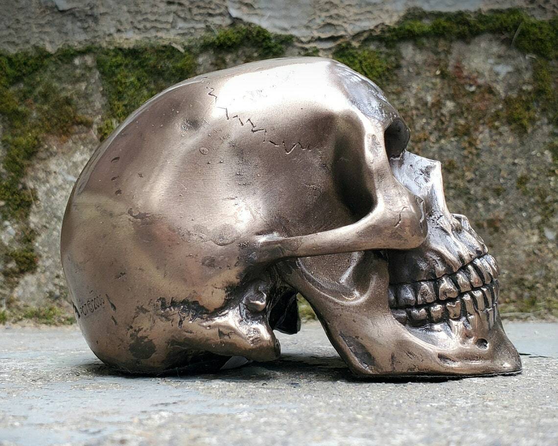 Bronze Skull, Human Skull Décor, Gothic Decor, Halloween, Oddities, Curiosities