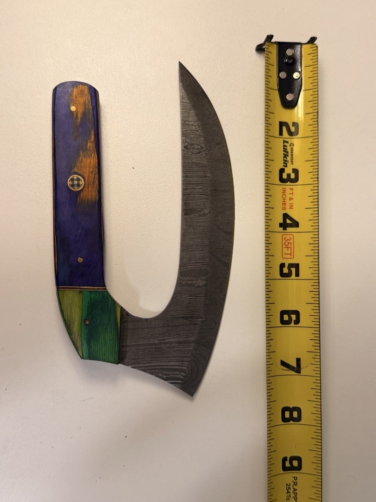 Damascus ulu-style knife