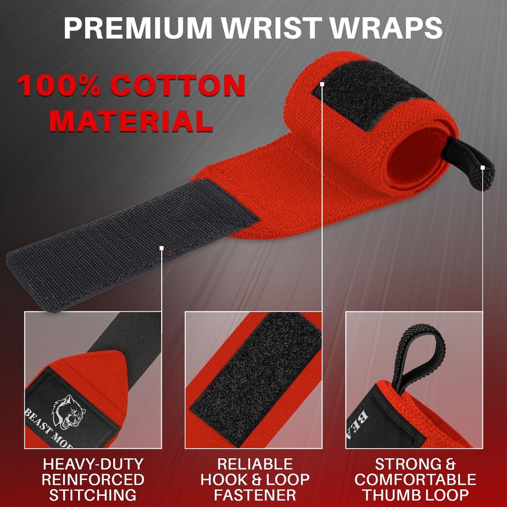 Weightlifting Wrist Wraps with Thumb Loop – 12 Inch HeavyDuty Support