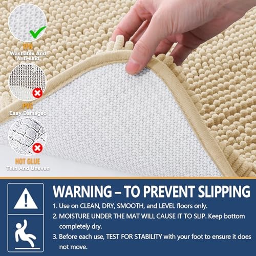 Bathroom Rugs 59x24, Extra Soft Absorbent Shaggy 59" x 24" Rectangular Beige