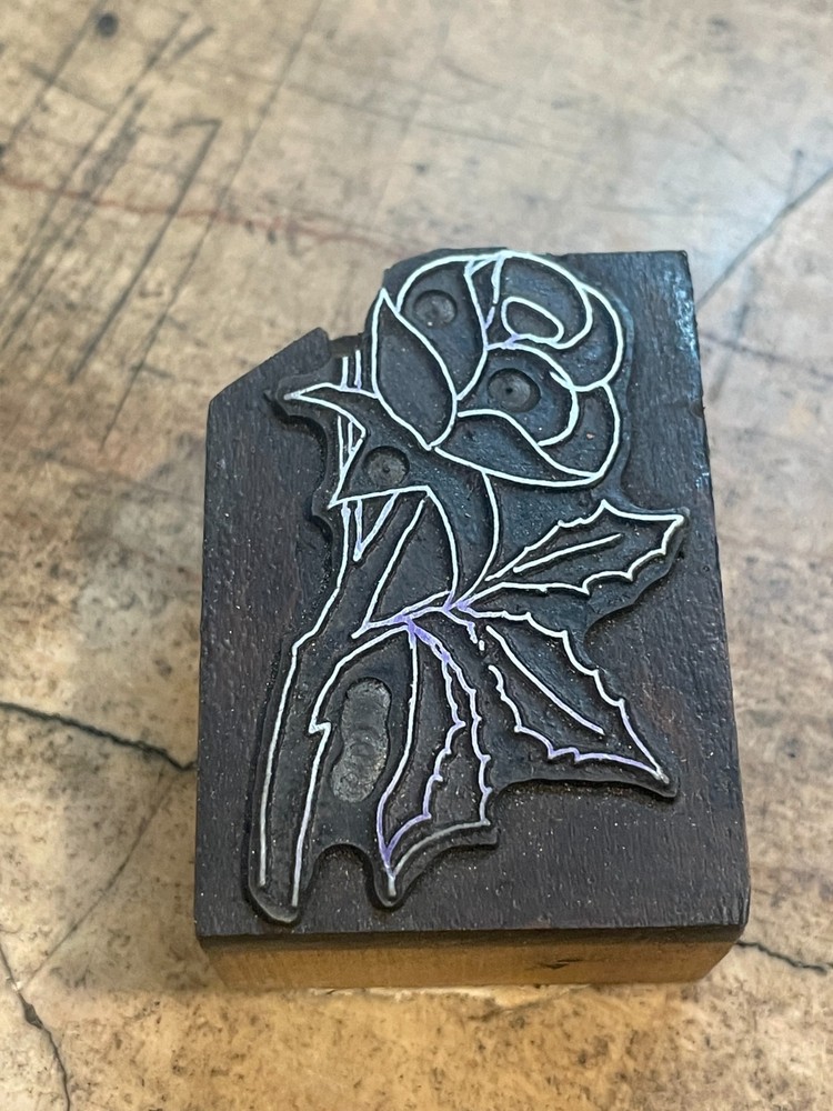 Printing Letterpress Printers Block Rose On Stem (794)