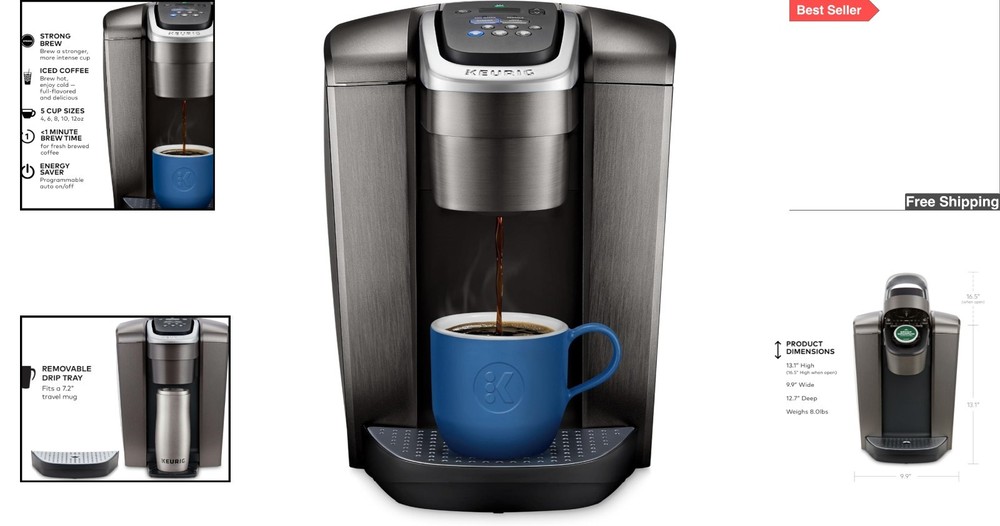 Brushed Slate K-Elite Coffee Maker with Strength & Temperature Control, 8-12 oz